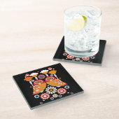 フォークアートフクロウ ガラスコースター (アングル)