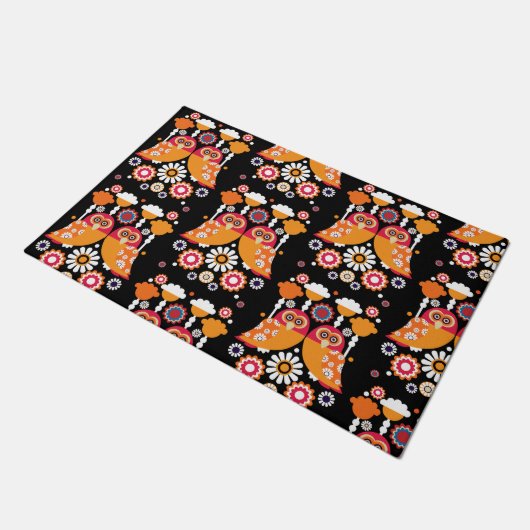 フォークアートフクロウ ドアマット (アングル)