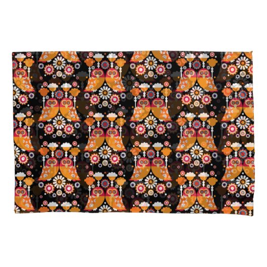 フォークアートフクロウ 枕カバー (正面左)