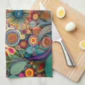 フォークアートフラワーズキッチンタオル キッチンタオル (四つ折り)