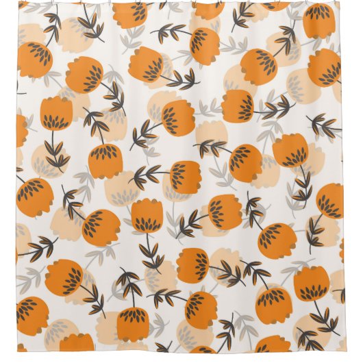 フォークアートフラワーズスカンジナビアスタイル シャワーカーテン (正面)