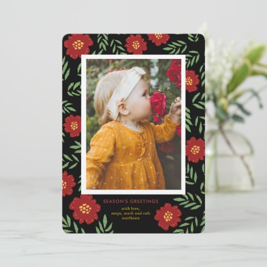 フォークアートフラワーズフォトホリデーカード シーズンカード (スタンド正面)