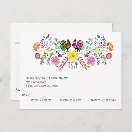 フォークアートフラワーズロースターRSVP インビテーションポストカード (正面/裏面)