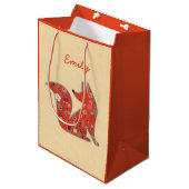 フォークアートフラワーパターンキツネ パーソナライズされた ミディアムペーパーバッグ (正面アングル)