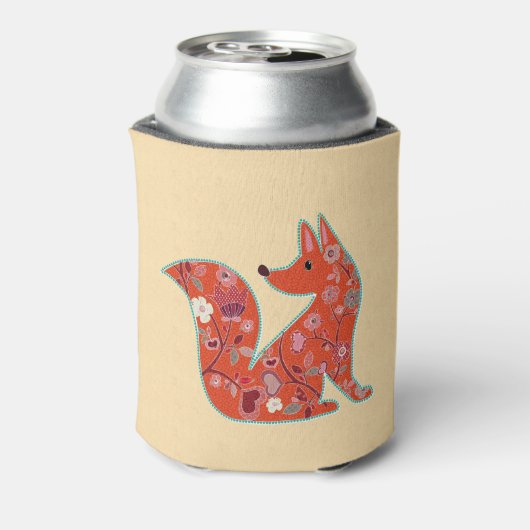 フォークアートフラワーパターンキツネ パーソナライズされた 缶クーラー (缶裏面)