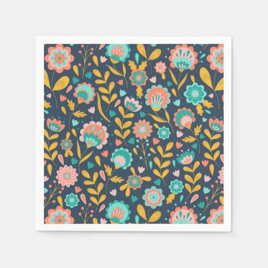 フォークアートフラワーパターン スタンダードカクテルナプキン (正面)