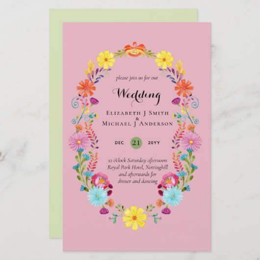 フォークアートフラワーフェスタ結婚式招待状ボダ (正面/裏面)