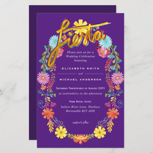 フォークアートフラワーフェスタ結婚式招待状ボダ (正面/裏面)