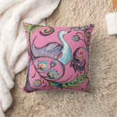 フォークアートフラワーフローラピーコックホットピンク夏 クッション (ブランケット)