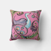 フォークアートフラワーフローラピーコックホットピンク夏 クッション (裏面)