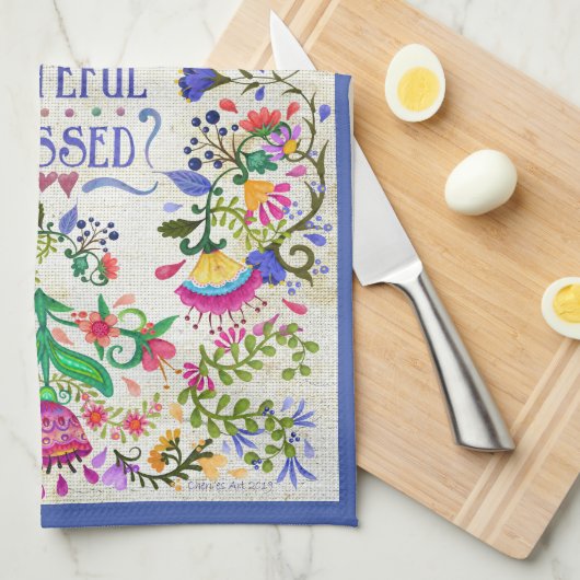 フォークアートフラワー |ありがとうありがたく、感謝し賛美た。 キッチンタオル (四つ折り)