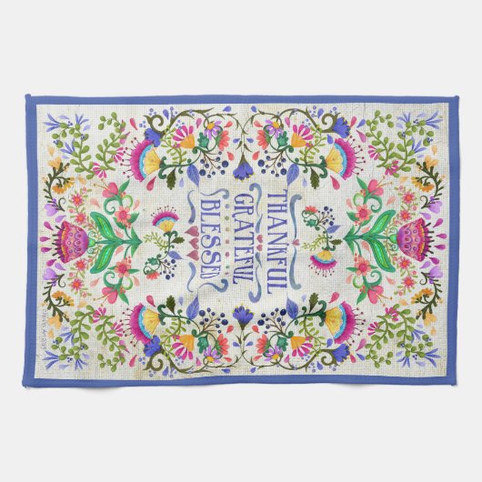 フォークアートフラワー |ありがとうありがたく、感謝し賛美た。 キッチンタオル (横)