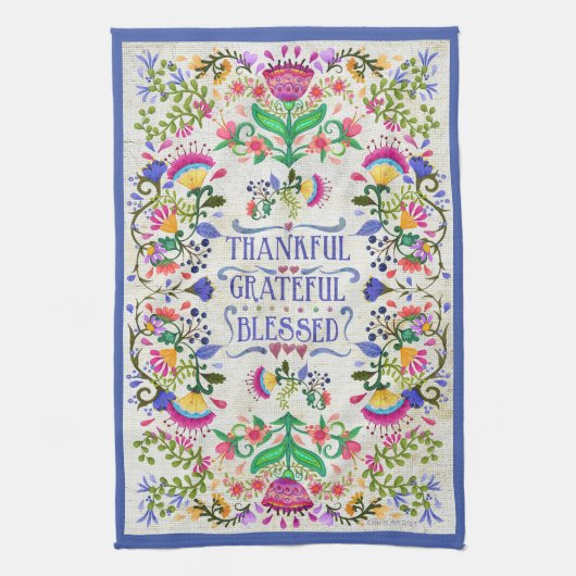 フォークアートフラワー |ありがとうありがたく、感謝し賛美た。 キッチンタオル (縦)