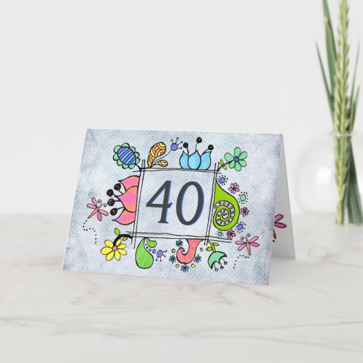 フォークアートフレーム40 40th誕生日グリーティングカード カード (正面)