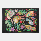 フォークアートフローラアニマルフレンズブラック キッチンタオル (横)