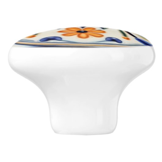 フォークアートフローラオレンジフラワーズブルーサークル セラミックノブ (側面)