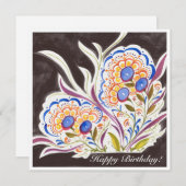 フォークアートフローラスクエア展開誕生日カード ノートカード (正面/裏面)