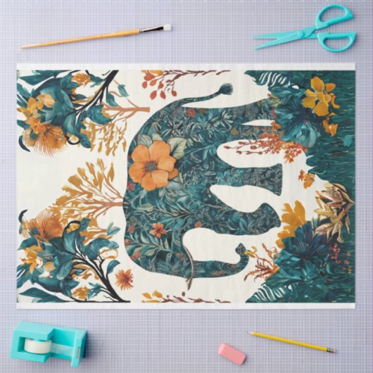 フォークアートフローラゾウのデコパージュ 薄葉紙 (クラフト)