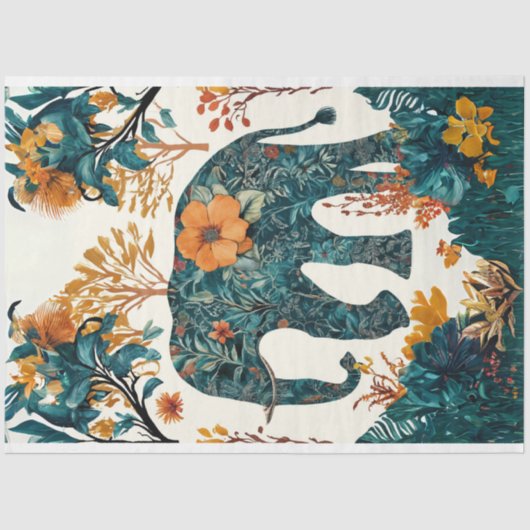 フォークアートフローラゾウのデコパージュ 薄葉紙 (正面)