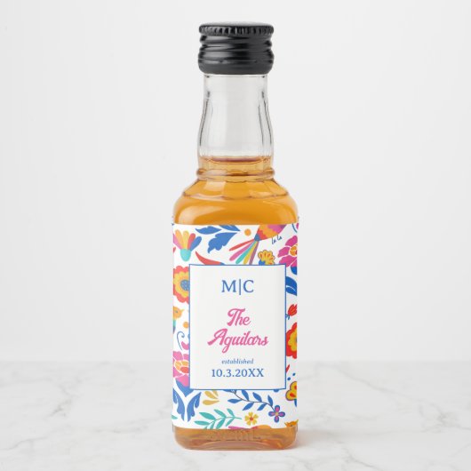 フォークアートフローラフィエスタモノグラム結婚式の引き出物 リキュールボトルラベル (正面)