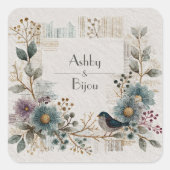 フォークアートフローラ結婚バード スクエアシール (正面)