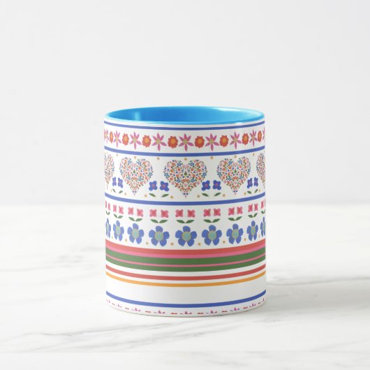 フォークアートフローラ縁どハートリンガーコーヒーマグ マグカップ (中央)