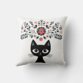フォークアートブラックキャットアンドフラワーズ クッション (裏面)