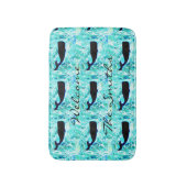 フォークアートブラッククジラon blue thunder_Cove バスマット (正面縦)