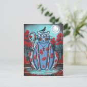 フォークアートブルーキャットバイロリエバレット葉書 ポストカード (スタンド正面)