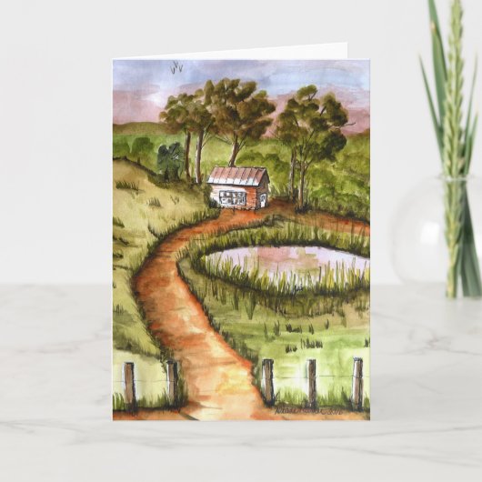 フォークアートプリント、スモールアート、キャビン、ウッズ絵を描、 カード (正面)