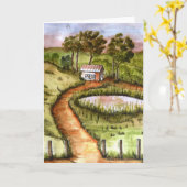 フォークアートプリント、スモールアート、キャビン、ウッズ絵を描、 カード (黄色い花)