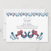 フォークアートベイビーシャワー招待状スカンジナビア鳥 招待状 (正面)