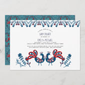 フォークアートベイビーシャワー招待状スカンジナビア鳥 招待状 (正面/裏面)