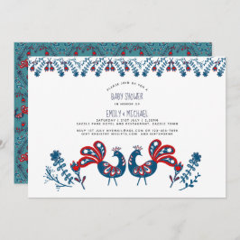 フォークアートベイビーシャワー招待状スカンジナビア鳥 招待状