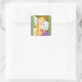 フォークアートペガサスとエバの庭のエデン、馬 スクエアシール (バッグ)