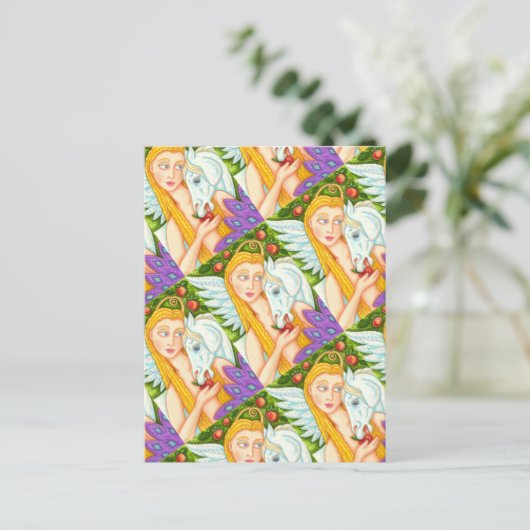 フォークアートペガサスとエバの庭のエデン、馬 ポストカード (スタンド正面)