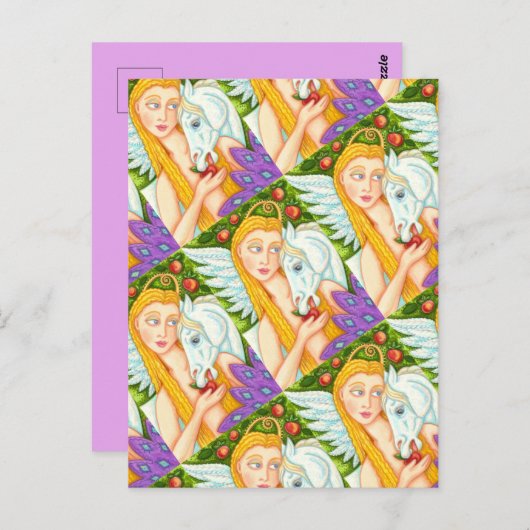 フォークアートペガサスとエバの庭のエデン、馬 ポストカード (正面/裏面)