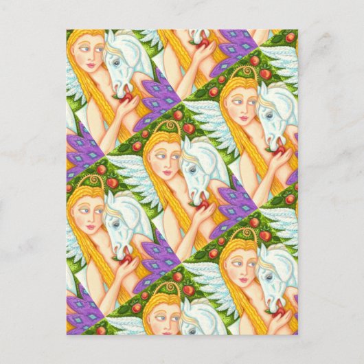 フォークアートペガサスとエバの庭のエデン、馬 ポストカード (正面)