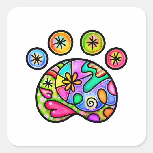 フォークアートペットドッグパウウォーターカラードール スクエアシール (正面)