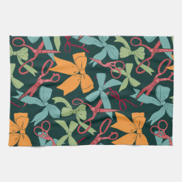 フォークアートホリディボウズ&シザーズクリスマス金ゴールド キッチンタオル