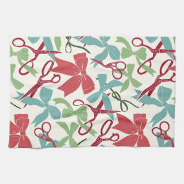 フォークアートホリディボウズ&シザーズクリスマス キッチンタオル