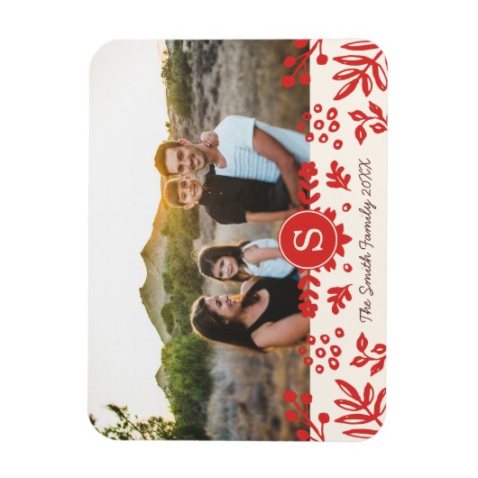 フォークアートホリデーモノグラムフォトマグネット マグネット (縦)