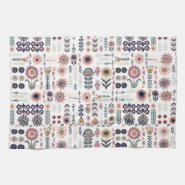 フォークアートボタニカルシームレスパターン キッチンタオル