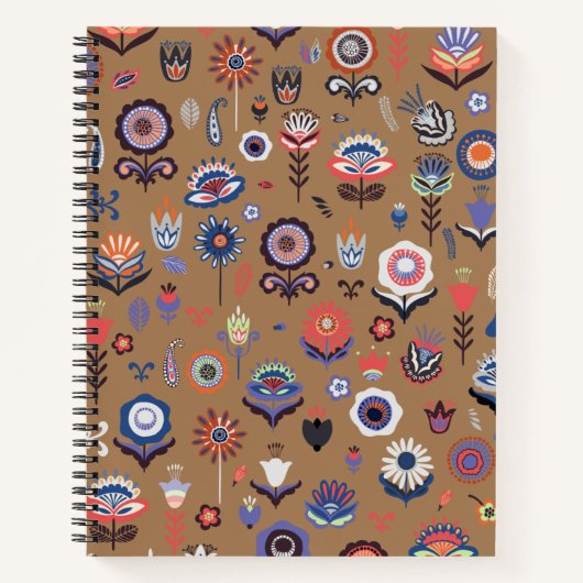 フォークアートボタニカルシームレスパターン ノートブック (正面)