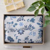 フォークアートボタニカルフローラプリントブルーホワイトリーブメント 薄葉紙 (ギフト)