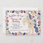 フォークアートボホーホースバースデーパーティーへの招待 招待状 (正面)