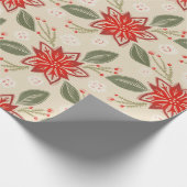 フォークアートポインセチア素朴クリスマス冬フローラ ラッピングペーパー (角)