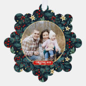 フォークアートミストレトーホリーベリークリスマスフォト オーナメントカード (正面)