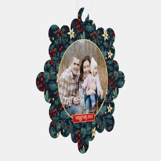 フォークアートミストレトーホリーベリークリスマスフォト オーナメントカード (右)
