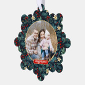 フォークアートミストレトーホリーベリークリスマスフォト オーナメントカード (左)